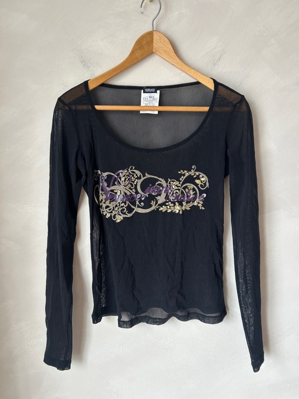Versace Jeans Couture Mesh Top Long sleeve y2k boat neck